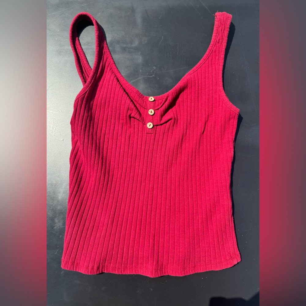 American Eagle Outfitters Red Ribbed Sleeveless Tank Top